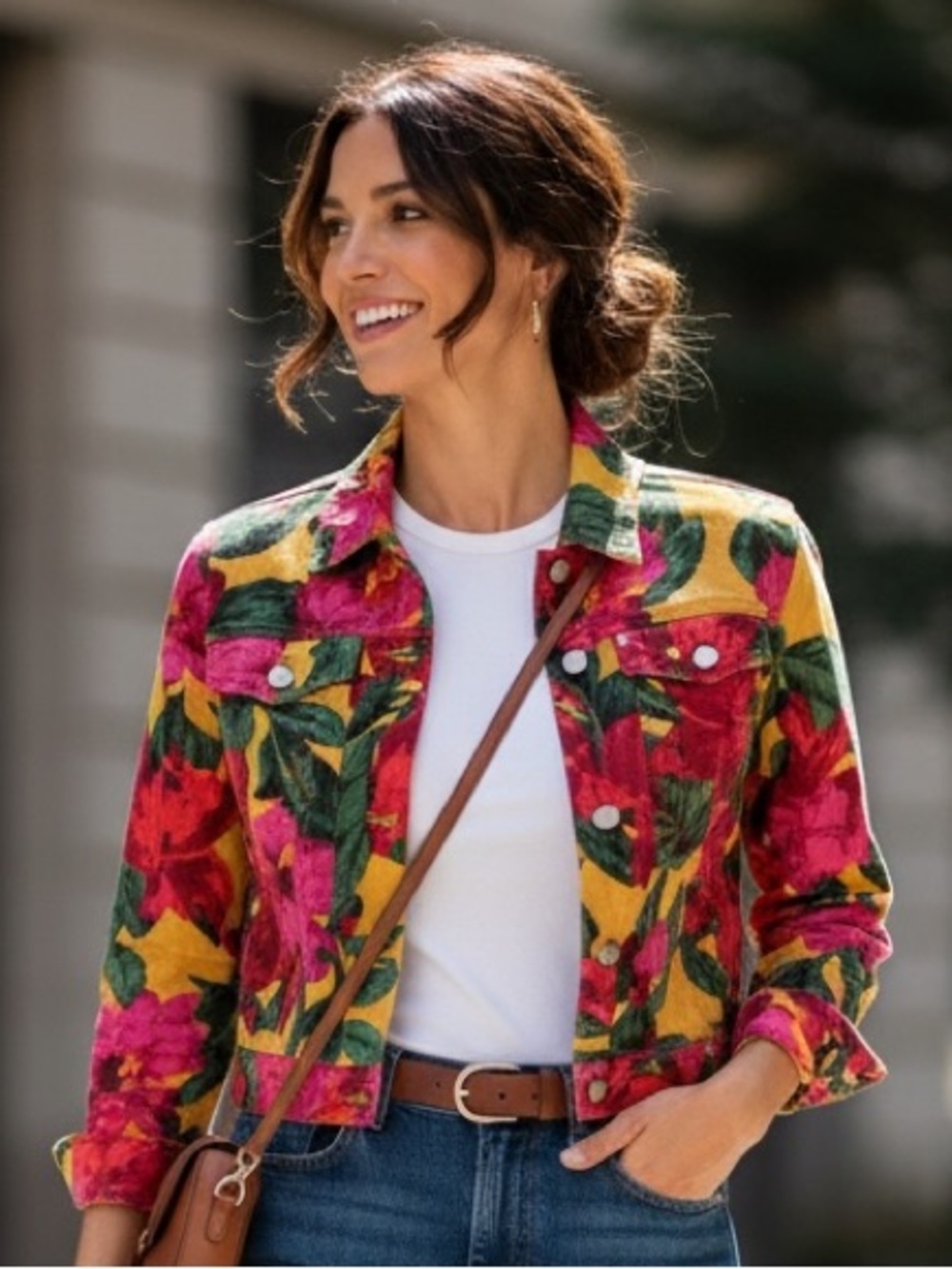 Tahari Linen Blend Floral collared button down Jacket size large